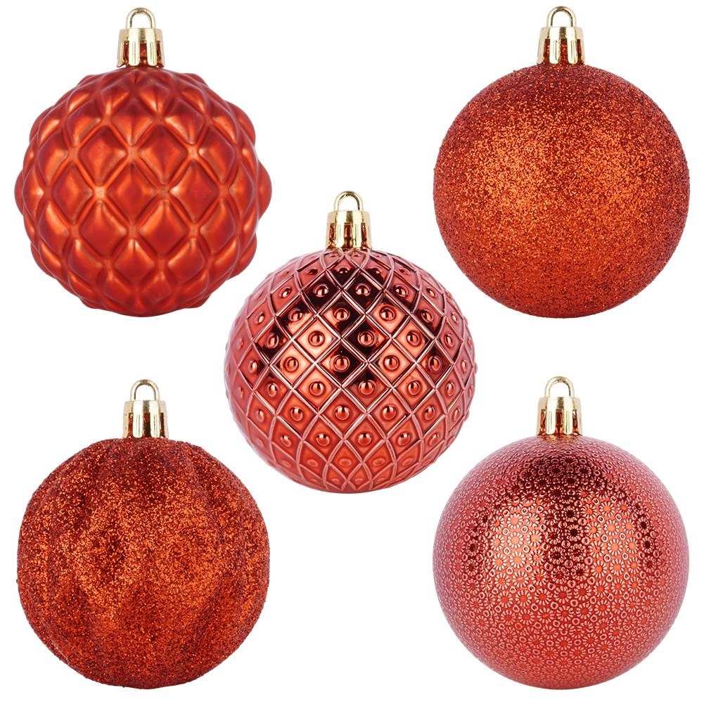Zestaw 35 Czerwonych Bombek 6 cm Nietłukące 5 Wzorów Brokat Mat ORION - obrazek 4