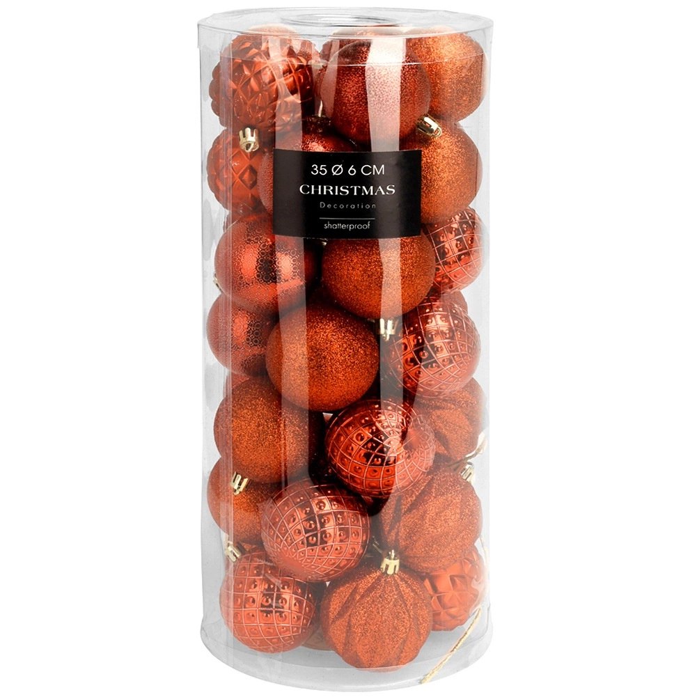 Zestaw 35 Czerwonych Bombek 6 cm Nietłukące 5 Wzorów Brokat Mat ORION - obrazek 5