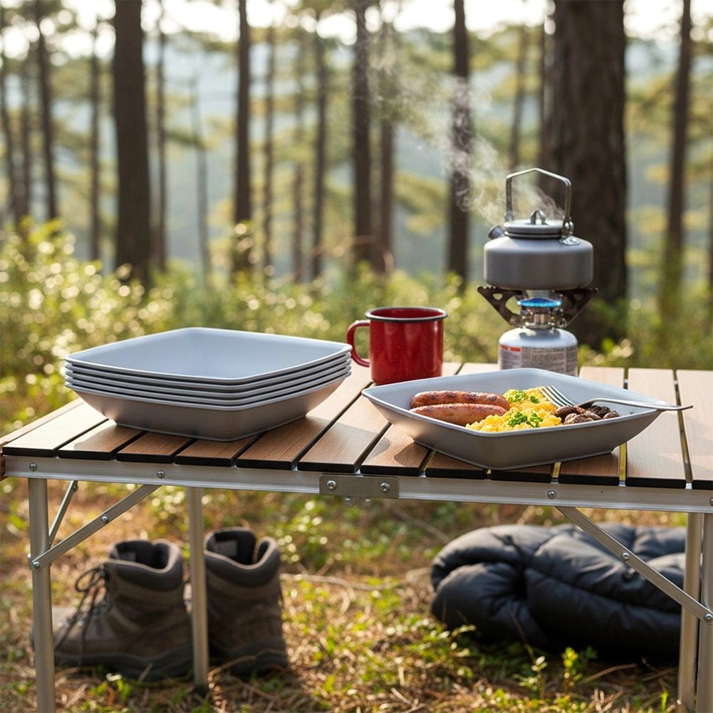 Zestaw 6 Talerzy Głębokich 500 ml Szare Kwadratowe Miski na Camping - obrazek 2