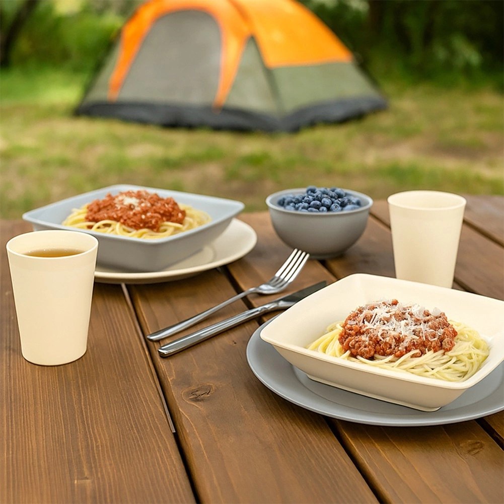 Zestaw 6 Talerzy Głębokich 500 ml Szare Kwadratowe Miski na Camping - obrazek 4