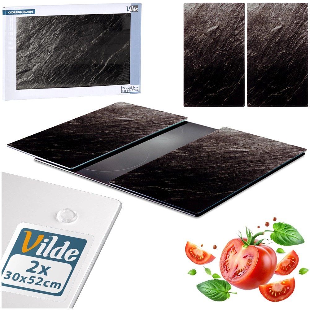Zestaw Desek Deski do Krojenia Osłona Kuchenki Szklane Czarne VILDE 2 szt. - obrazek 8