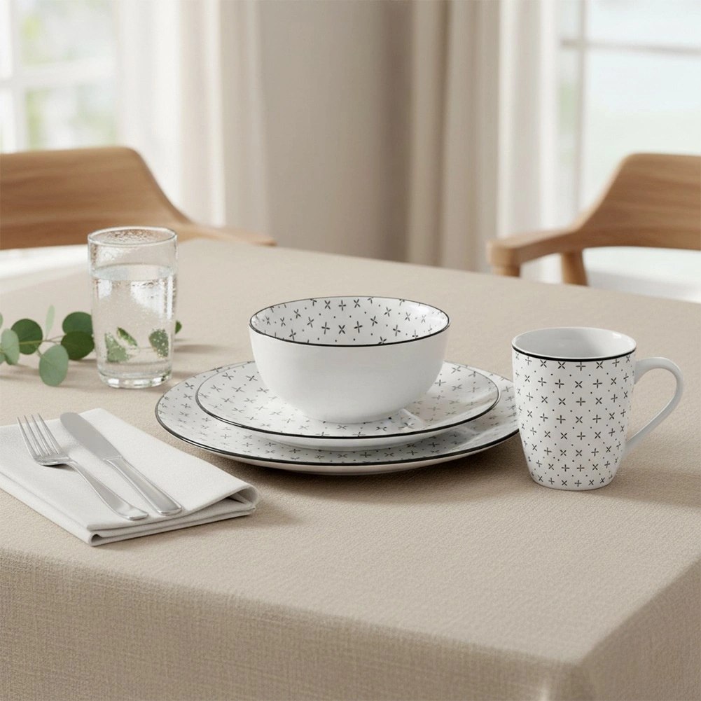 Zestaw Obiadowy Porcelana 16 elementów Talerze Kubki na 4 Osoby - obrazek 4