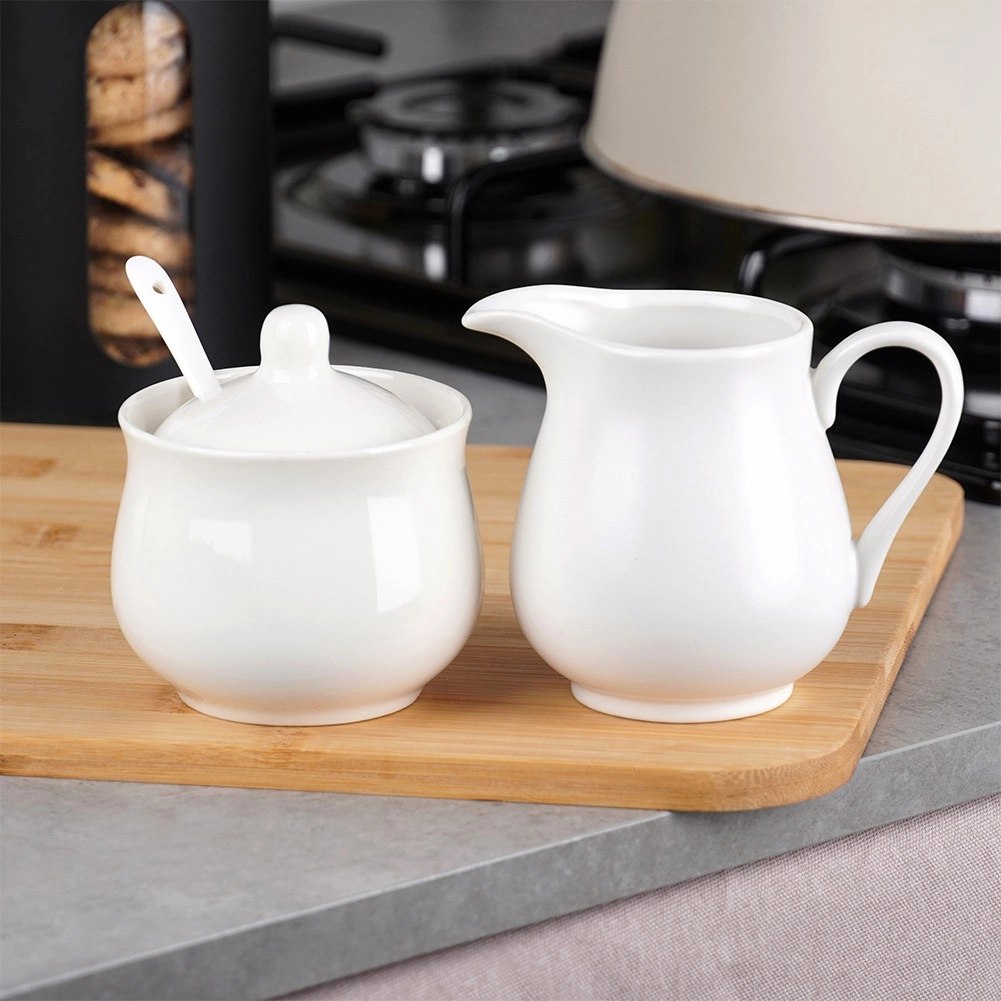 Zestaw Porcelanowy Mlecznik 250ml i Cukierniczka 230ml Białe - obrazek 2