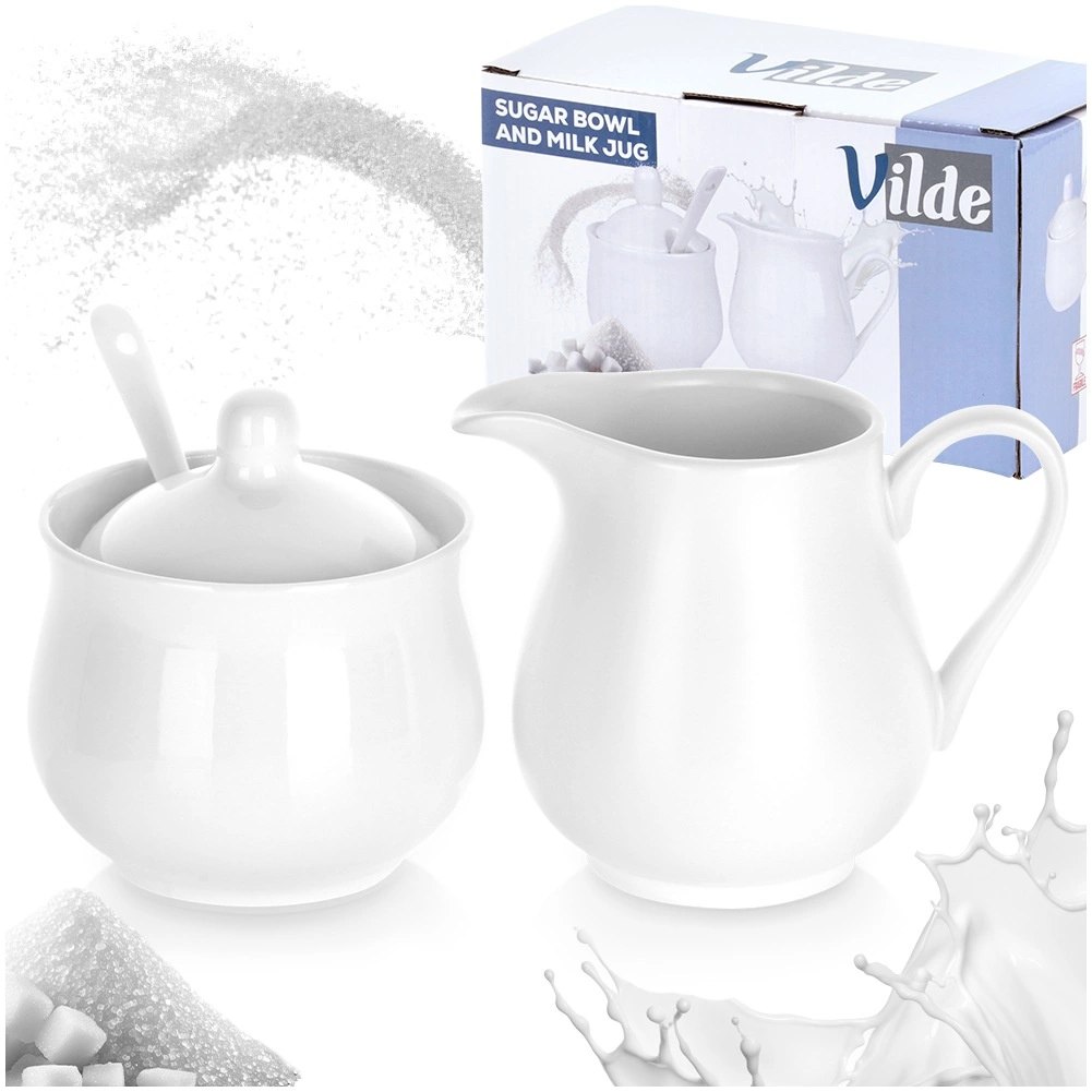 Zestaw Porcelanowy Mlecznik 250ml i Cukierniczka 230ml Białe - obrazek 8