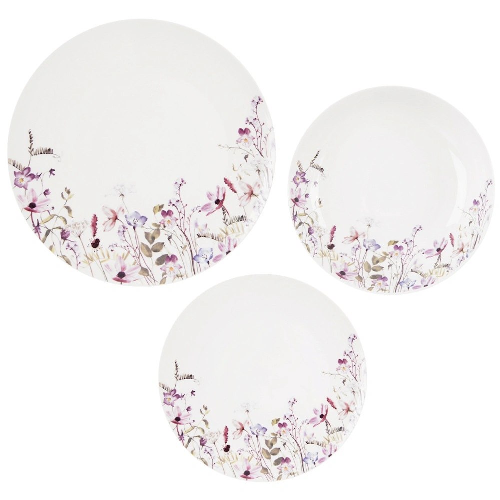Zestaw Talerzy Porcelanowych 18 el. Louka Komplet Obiadowy na 6 Osób