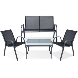 Zestaw Mebli Ogrodowych 4 el. AMBIANCE Metal Sofa Fotele Stolik