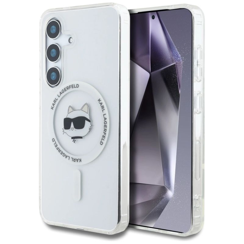 Etui Karl Lagerfeld Button Choupette Head Printed Logo MagSafe Samsung Galaxy S25 biały