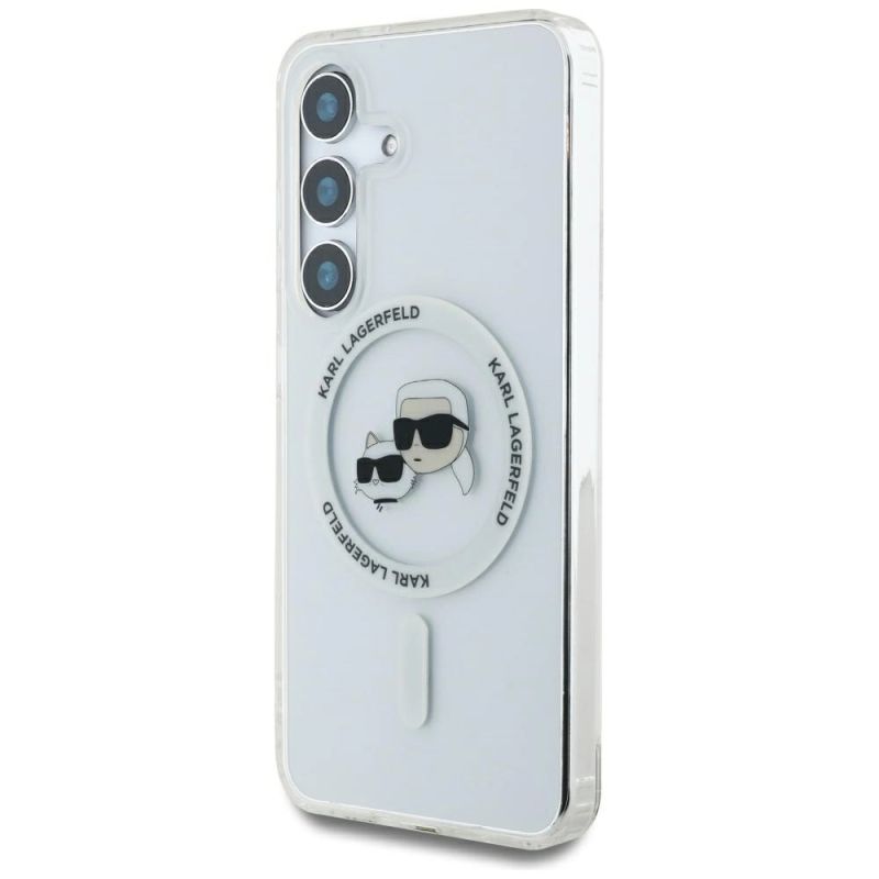 Etui Karl Lagerfeld Button Karl & Choupette Heads Printed Logo MagSafe Samsung Galaxy S25 biały - obrazek 2