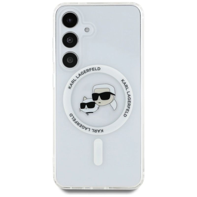 Etui Karl Lagerfeld Button Karl & Choupette Heads Printed Logo MagSafe Samsung Galaxy S25 biały - obrazek 3