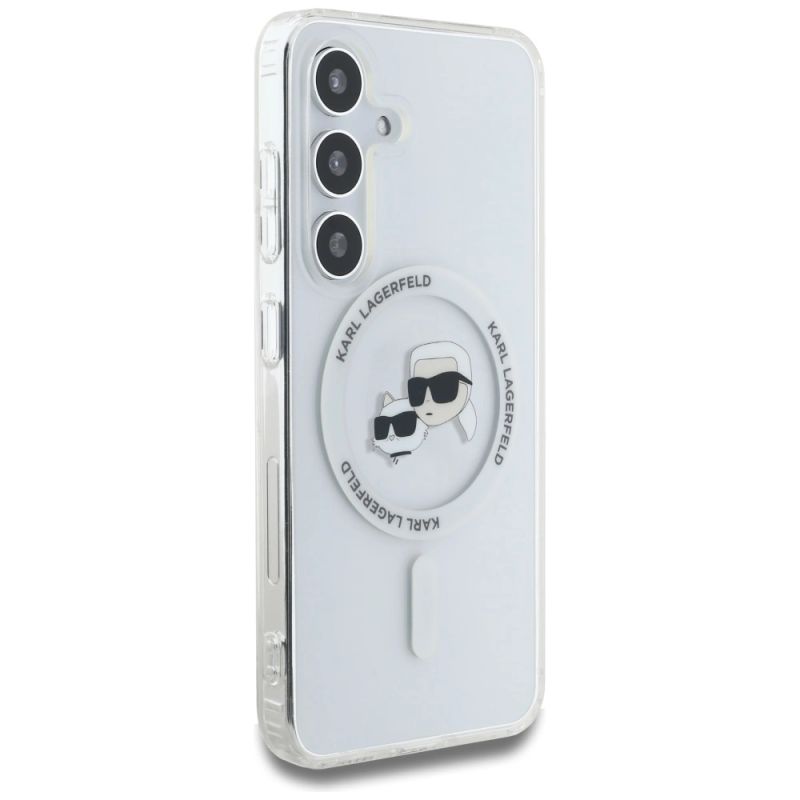 Etui Karl Lagerfeld Button Karl & Choupette Heads Printed Logo MagSafe Samsung Galaxy S25 biały - obrazek 4