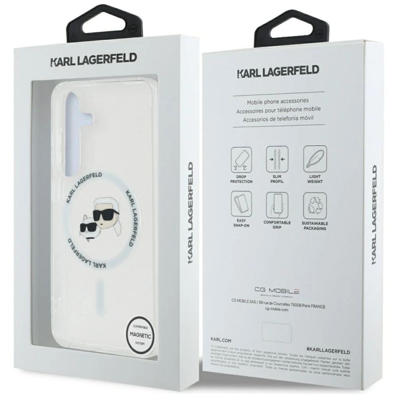Etui Karl Lagerfeld Button Karl & Choupette Heads Printed Logo MagSafe Samsung Galaxy S25 biały - obrazek 8