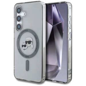 Etui Karl Lagerfeld Button Karl & Choupette Heads Printed Logo MagSafe Samsung Galaxy S25 czarny