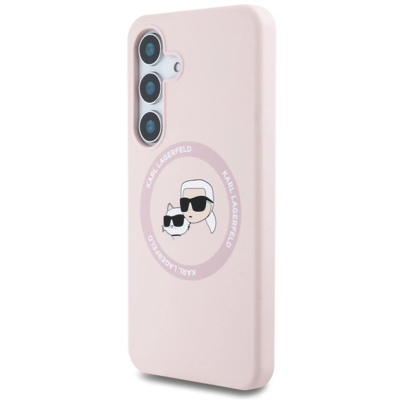 Etui Karl Lagerfeld Silicone Double Heads And Circle MagSafe Samsung Galaxy S25 różowy - obrazek 2