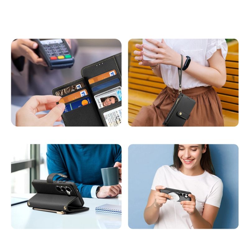 Etui skórzane Dux Ducis Lawa na Samsung Galaxy S25+ z odłączanym portfelem magnetycznym - czarne - obrazek 2