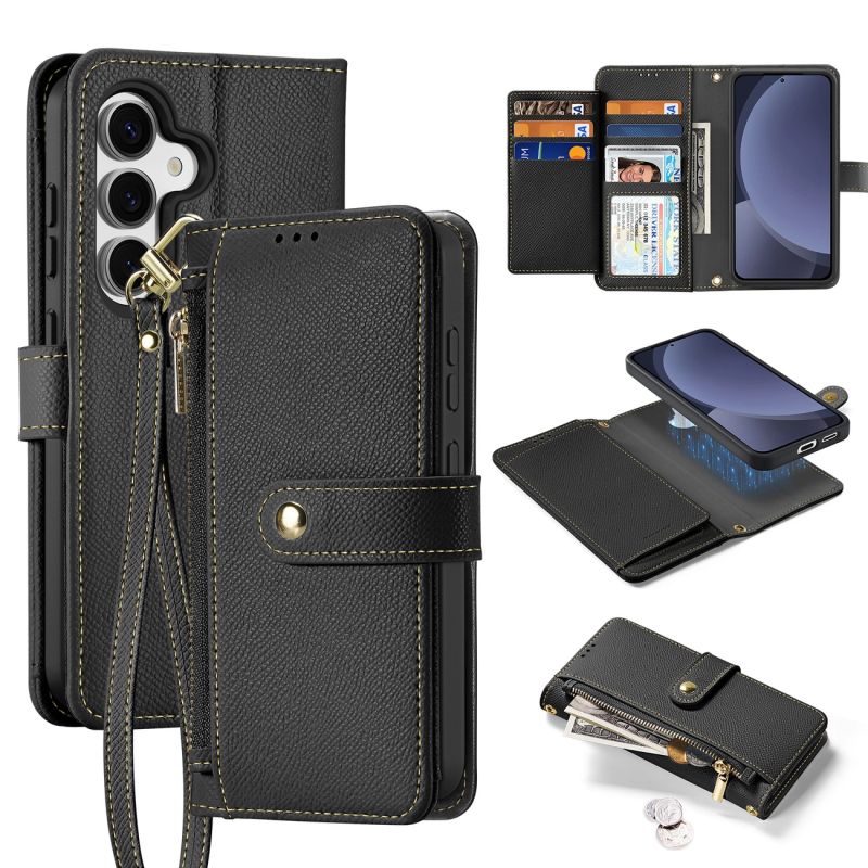 Etui skórzane Dux Ducis Lawa na Samsung Galaxy S25+ z odłączanym portfelem magnetycznym - czarne - obrazek 3