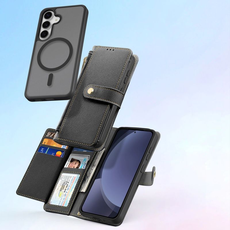 Etui skórzane Dux Ducis Lawa na Samsung Galaxy S25+ z odłączanym portfelem magnetycznym - czarne - obrazek 11