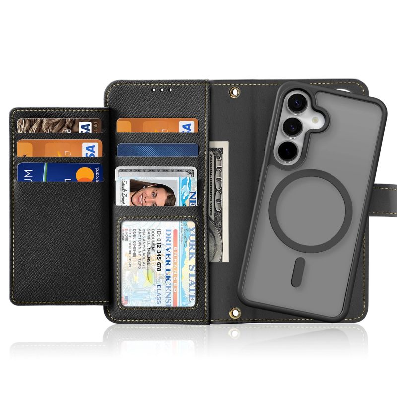 Etui skórzane Dux Ducis Lawa na Samsung Galaxy S25+ z odłączanym portfelem magnetycznym - czarne - obrazek 12