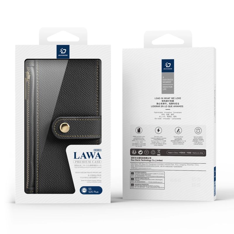 Etui skórzane Dux Ducis Lawa na Samsung Galaxy S25+ z odłączanym portfelem magnetycznym - czarne - obrazek 13