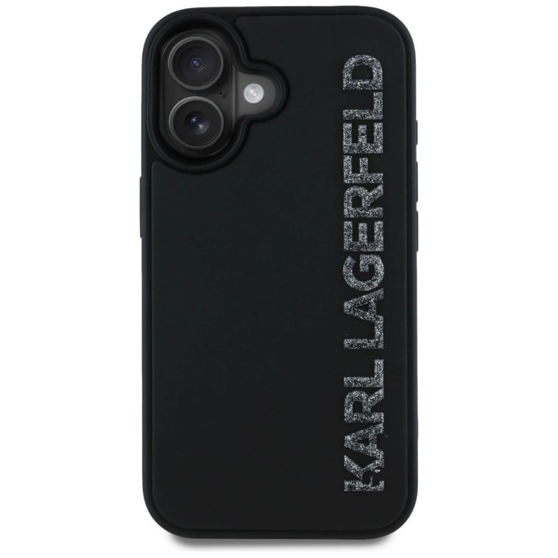 Etui Karl Lagerfeld HC 3D Rubber Elongated Glitter na iPhone 16 - czarne - obrazek 3