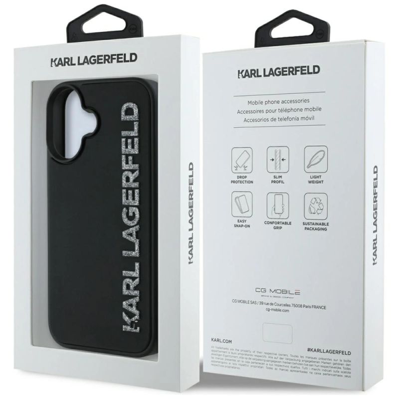 Etui Karl Lagerfeld HC 3D Rubber Elongated Glitter na iPhone 16 - czarne - obrazek 8