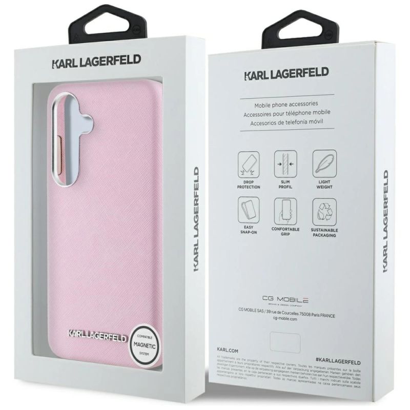 Etui Karl Lagerfeld Saffiano Full Wrapped Elongated Metal Logo MagSafe na Samsung Galaxy S25 - różowe - obrazek 8