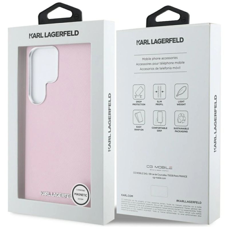 Etui Karl Lagerfeld Saffiano Full Wrapped Elongated Metal Logo MagSafe na Samsung Galaxy S25 Ultra - różowe - obrazek 8