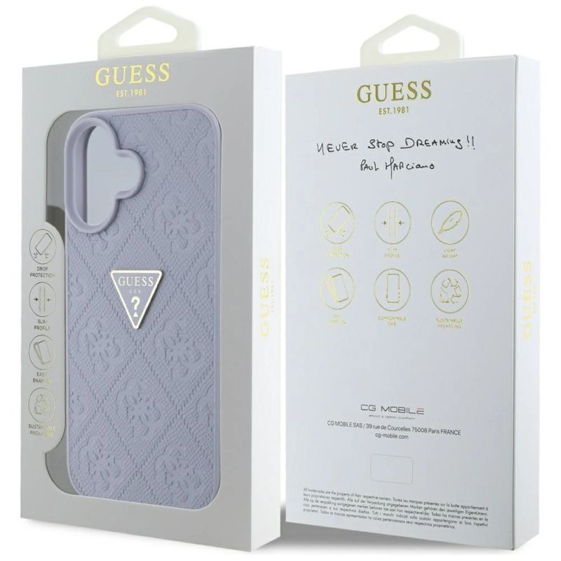 Etui Guess Hot Stamp 4G Pattern Triangle Metal Logo na iPhone 16 - fioletowe - obrazek 8