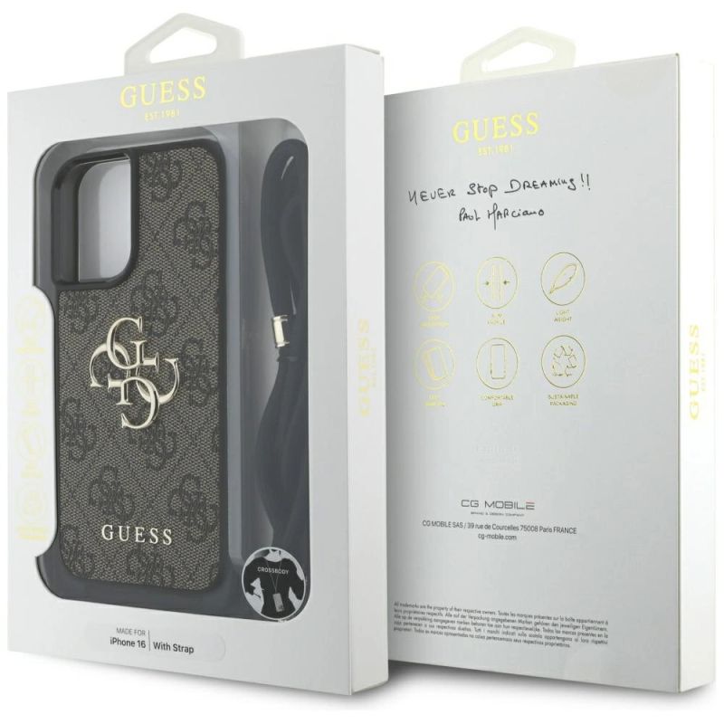 Etui Guess 4G Big Logo Cord Stap Crossbody do iPhone 16 brązowy - obrazek 7