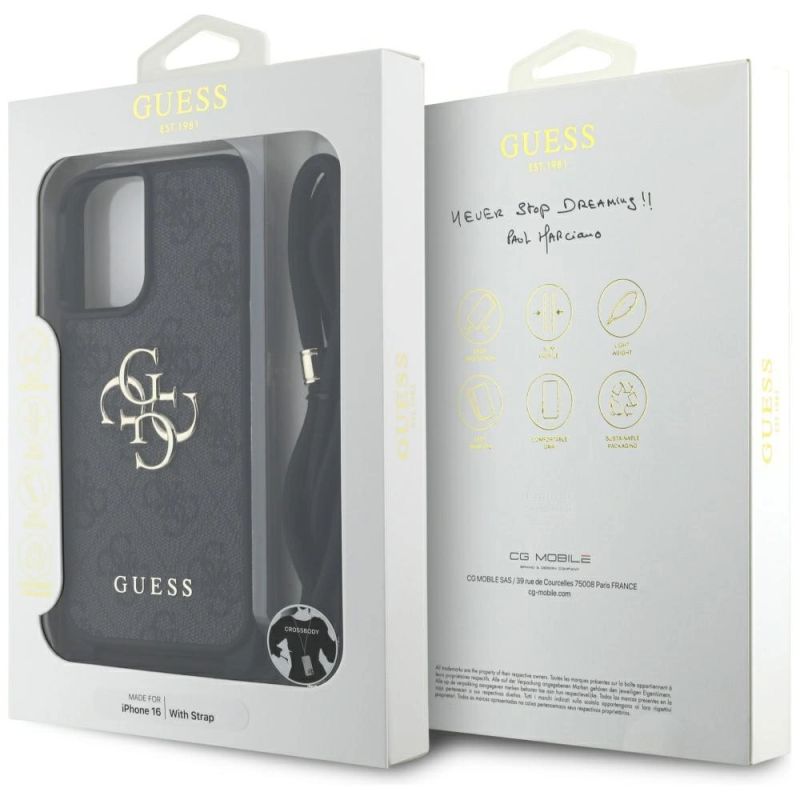 Etui Guess 4G Big Logo Cord Stap Crossbody do iPhone 16 czarny - obrazek 7