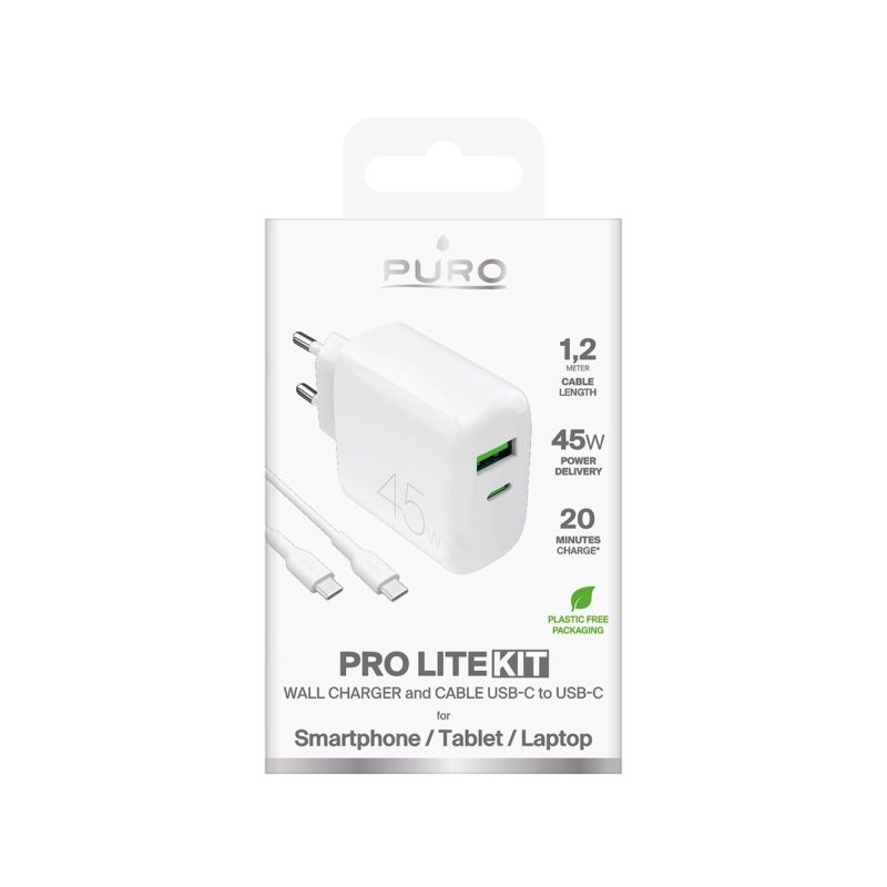 Ładowarka Puro Daily Prolite 45W USB-C USB-A Power Delivery z kablem USB-C - biała - obrazek 2