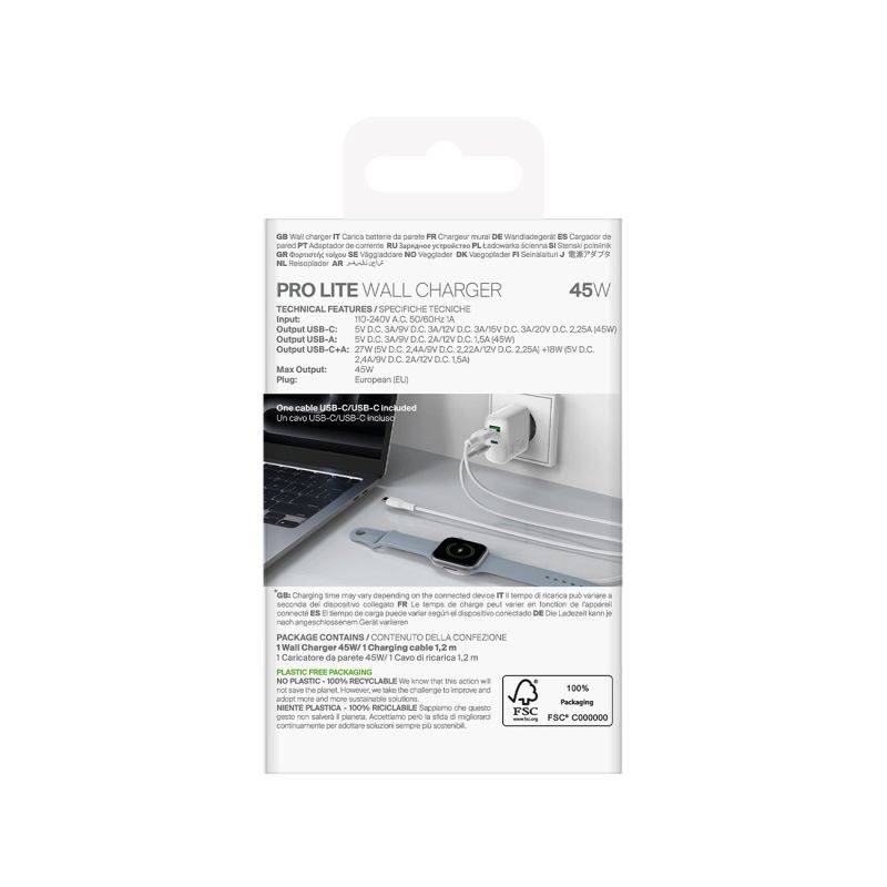 Ładowarka Puro Daily Prolite 45W USB-C USB-A Power Delivery z kablem USB-C - biała - obrazek 3