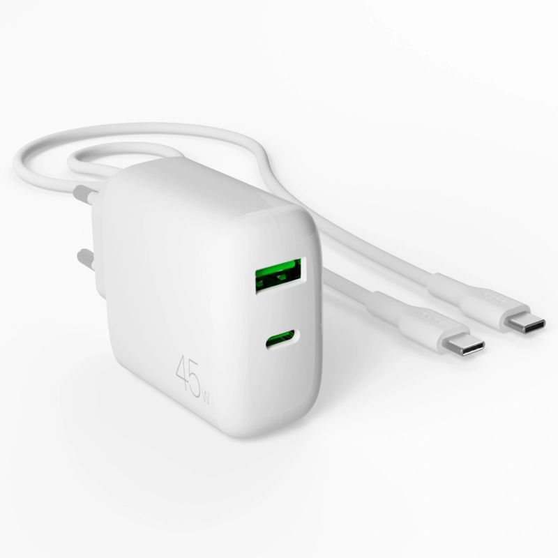 Ładowarka Puro Daily Prolite 45W USB-C USB-A Power Delivery z kablem USB-C - biała - obrazek 4