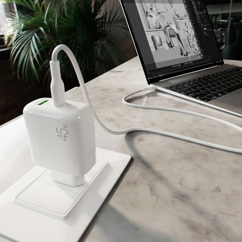 Ładowarka Puro Daily Prolite 45W USB-C USB-A Power Delivery z kablem USB-C - biała - obrazek 8