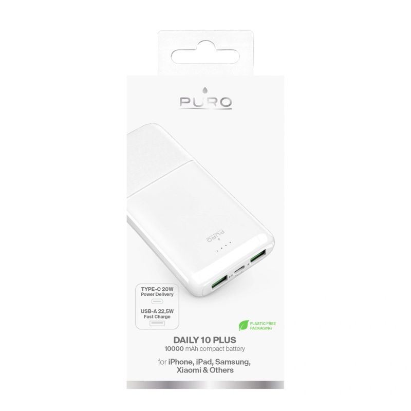 Powerbank Puro DAILY 10 PLUS 10000mAh 2x USBA / 1x USB-C 22.5W - biały - obrazek 2