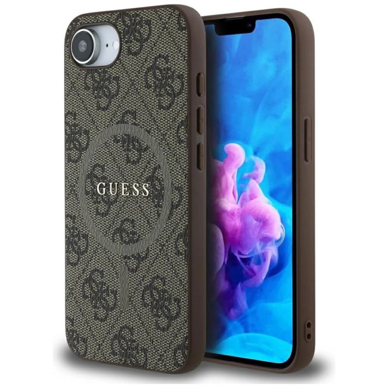 Etui Guess 4G Ring Classic Logo MagSafe na iPhone 16e - brązowe