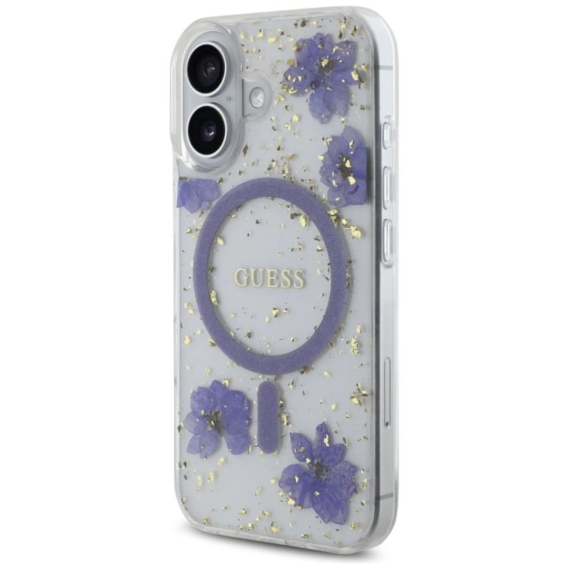 Etui Guess Resin Flowers Glitter MagSafe na iPhone 16 - fioletowe - obrazek 2
