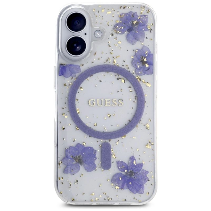 Etui Guess Resin Flowers Glitter MagSafe na iPhone 16 - fioletowe - obrazek 3