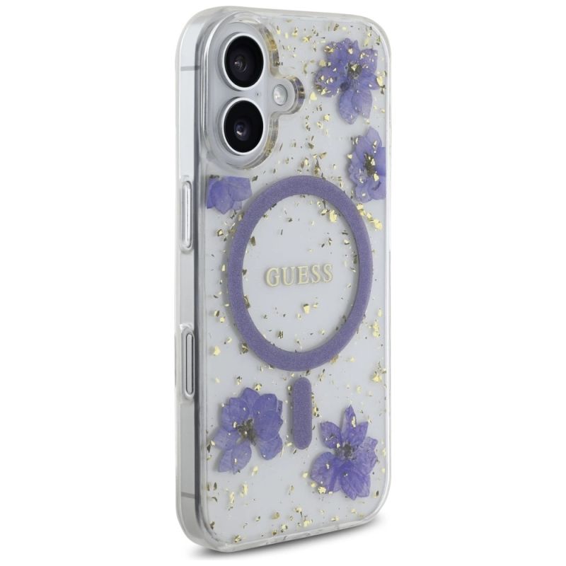 Etui Guess Resin Flowers Glitter MagSafe na iPhone 16 - fioletowe - obrazek 4