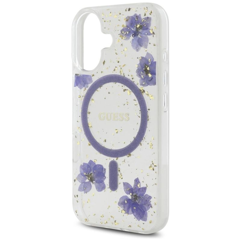 Etui Guess Resin Flowers Glitter MagSafe na iPhone 16 - fioletowe - obrazek 6
