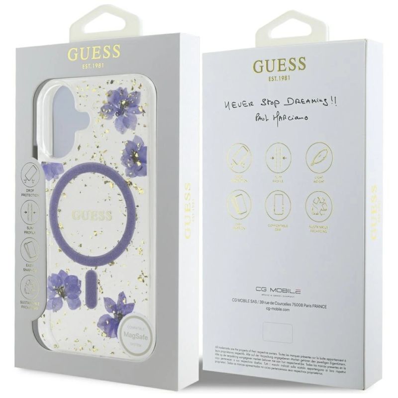 Etui Guess Resin Flowers Glitter MagSafe na iPhone 16 - fioletowe - obrazek 8
