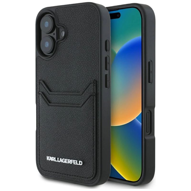 Etui Karl Lagerfeld HC Grained PU Cardslot Metal Elong na iPhone 16 - czarne