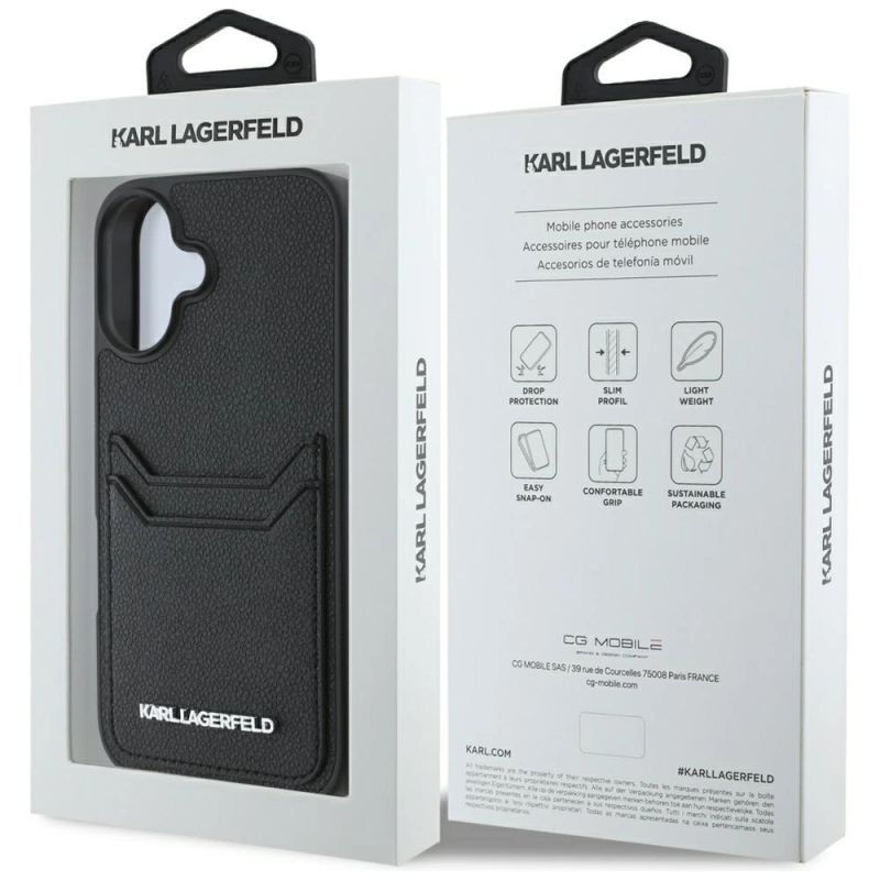 Etui Karl Lagerfeld HC Grained PU Cardslot Metal Elong na iPhone 16 - czarne - obrazek 8