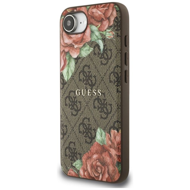 Etui Guess 4G Flowers Print MagSafe na iPhone 16e - brązowe - obrazek 2