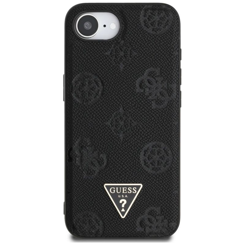 Etui Guess Grained Hot Stamp Peony Triangle Logo MagSafe na iPhone 16e - czarne - obrazek 3