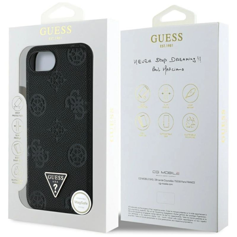 Etui Guess Grained Hot Stamp Peony Triangle Logo MagSafe na iPhone 16e - czarne - obrazek 8