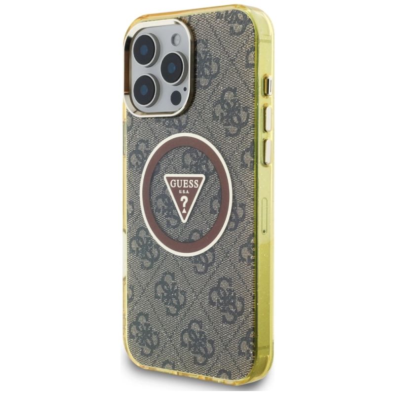Etui Guess IML Metal Glitter 4G Circle Triangle MagSafe na iPhone 16 Pro Max - brązowe - obrazek 2