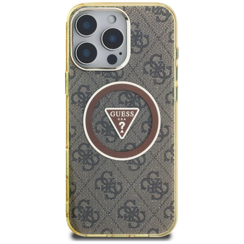 Etui Guess IML Metal Glitter 4G Circle Triangle MagSafe na iPhone 16 Pro Max - brązowe - obrazek 3