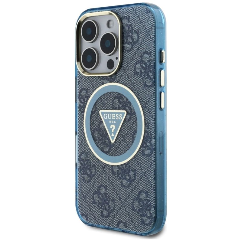 Etui Guess IML Metal Glitter 4G Circle Triangle MagSafe na iPhone 16 Pro Max - niebieskie - obrazek 2