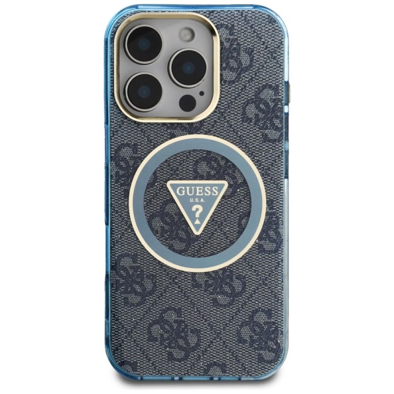 Etui Guess IML Metal Glitter 4G Circle Triangle MagSafe na iPhone 16 Pro Max - niebieskie - obrazek 3