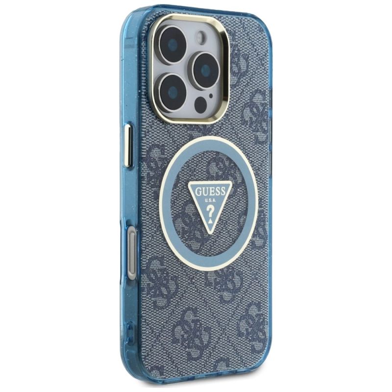 Etui Guess IML Metal Glitter 4G Circle Triangle MagSafe na iPhone 16 Pro Max - niebieskie - obrazek 4